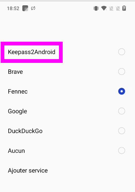 Sélectionner KeePass2Android comme service de remplissage automatique