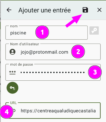 Enregistrer les identifiants d'un site dans KeePass2Android