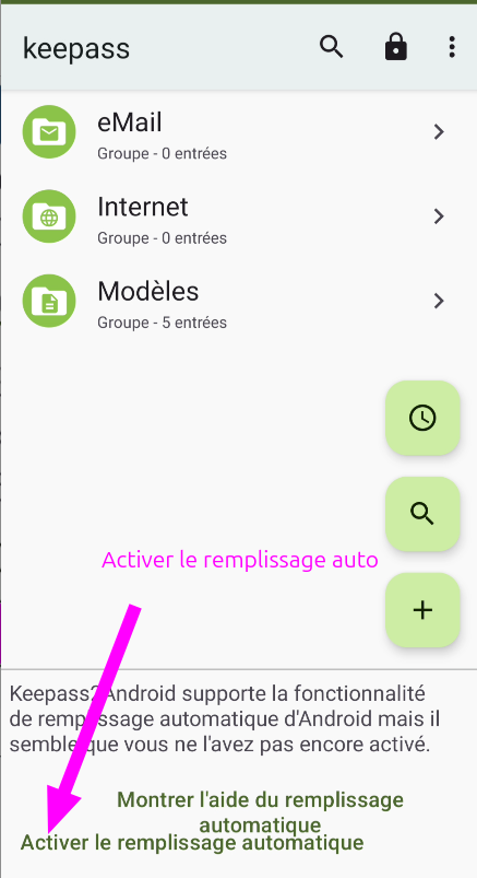 Activer le remplissage automatique de KeePass2Android